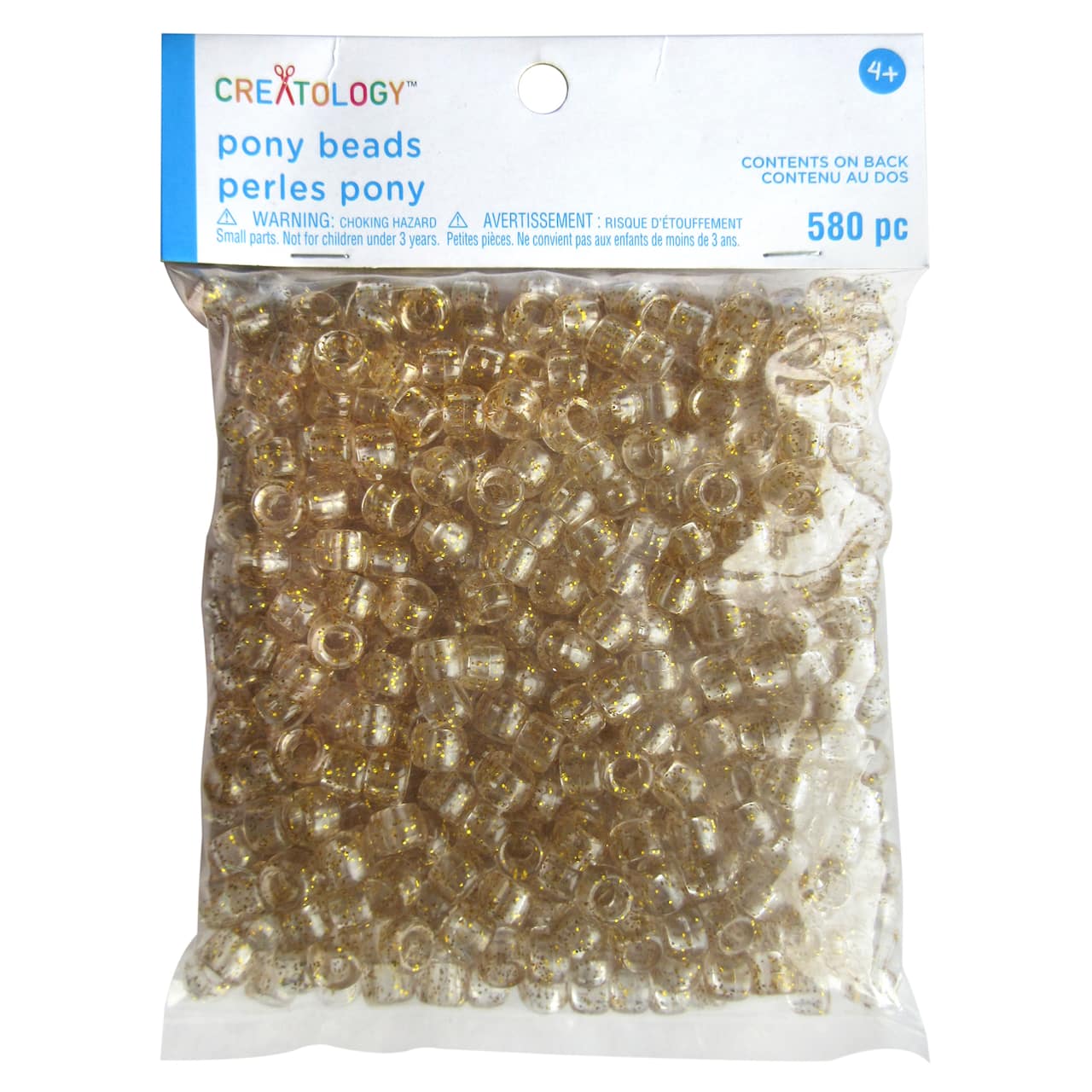 12 Packs: 580 ct. (6,960 total) Gold Glitter Pony Beads by Creatology™, 6mm x 9mm